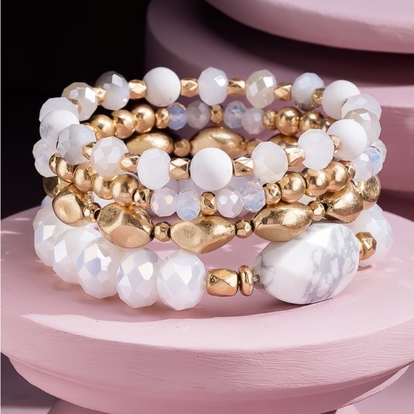 sweetstacks Jewelry - Gold & White Natural Stone Bracelet Stack